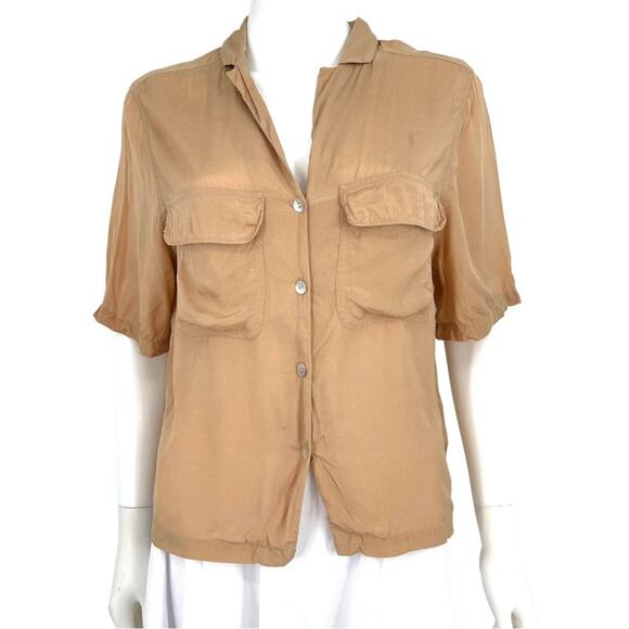 & Other Stories Top Women Size 2 Blouse Brown Button Up Short Sleeve Collared - Picture 1 of 6